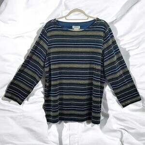 Vintage White Stag Sweater Women XL Blue Tan Black Stiped Velvet Long‎ Sleeve